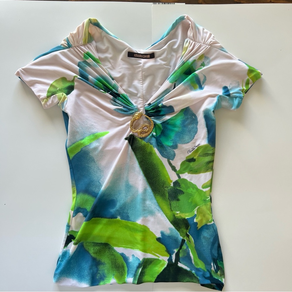 Roberto Cavalli Snake Brooch Blouse Women’s 42 US 6 Y2K
